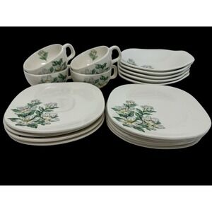 Lot Of 18 Vintage 50s Crooksville Pottery Iva-Lure White Magnolia Cups & Plates